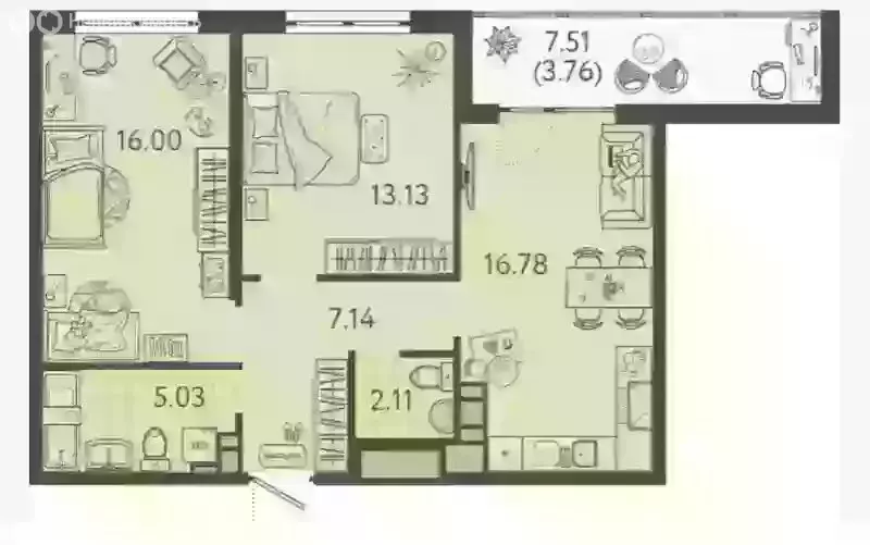 2-комнатная квартира: Краснодар, улица имени Б.С. Кудухова, 1 (63.95 ... - Фото 0