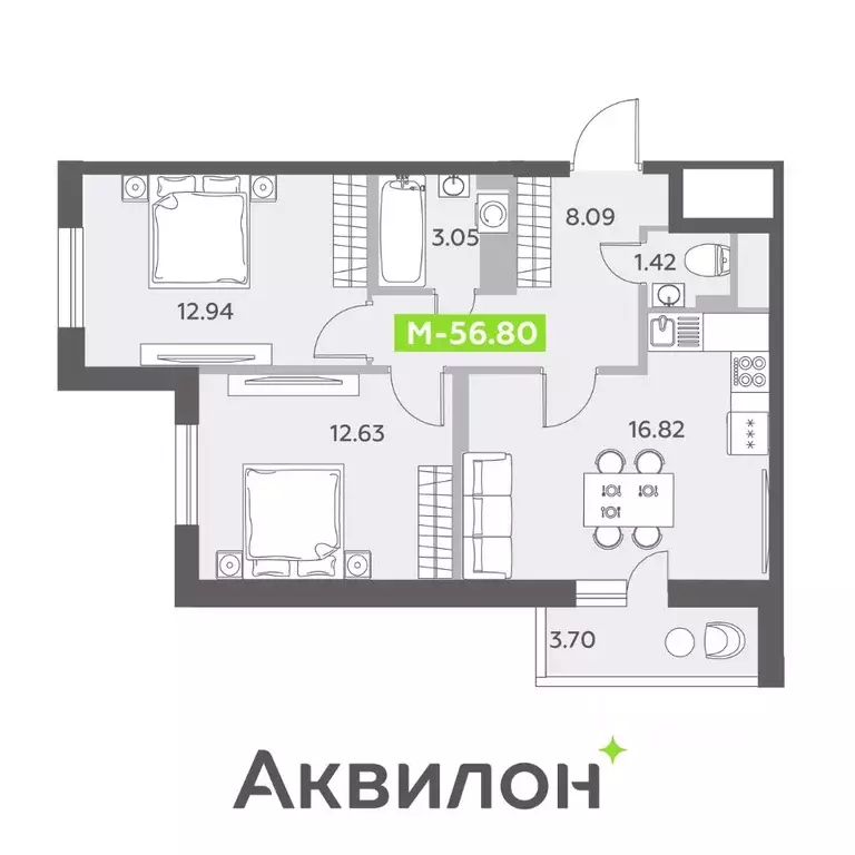 2-к кв. Санкт-Петербург пос. Шушары,  (56.8 м) - Фото 0