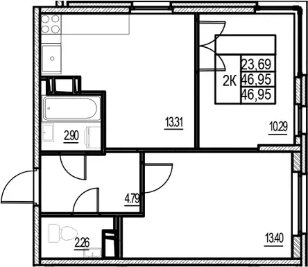 Продаётся 2-к квартира, 46 м - Фото 1