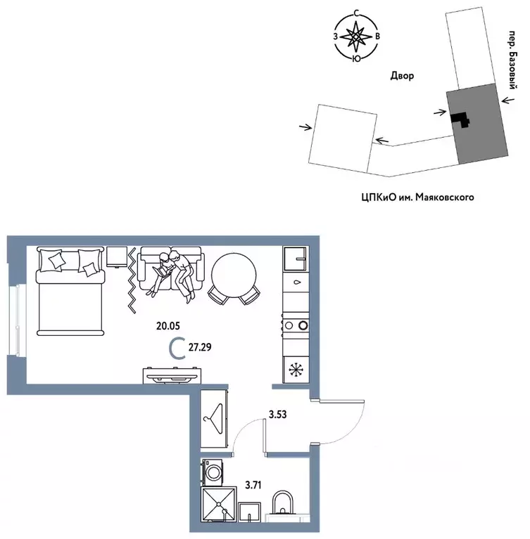 Студия Свердловская область, Екатеринбург пер. Базовый, 10 (27.29 м) - Фото 1