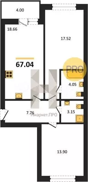 2-к. квартира, 67 м, 5/9 эт. - Фото 1