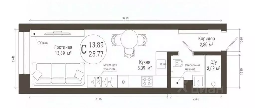 1-к кв. Башкортостан, Уфа ул. Менделеева, 137 (25.77 м) - Фото 1