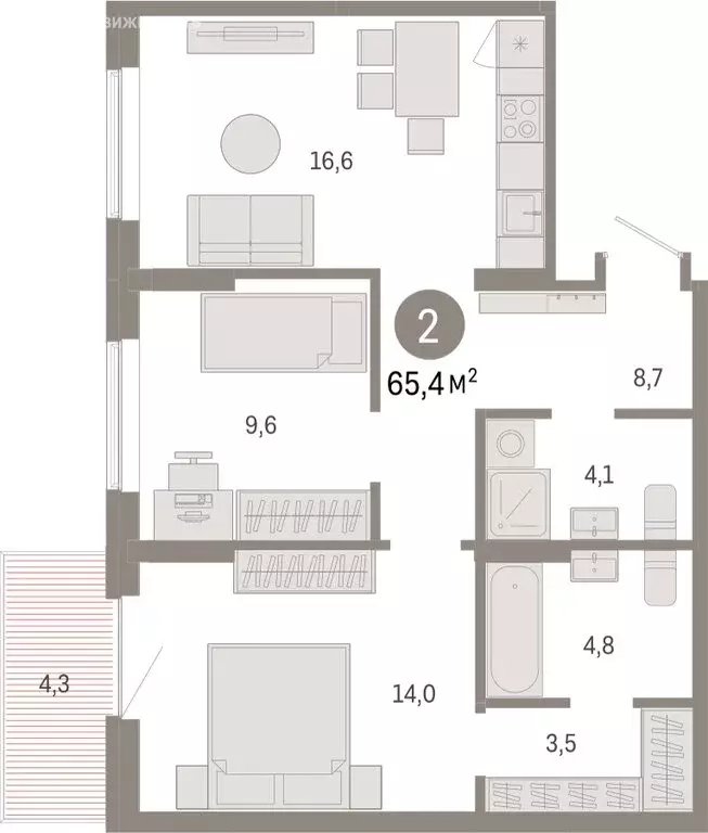 2-комнатная квартира: Омск, Кировский округ (65.36 м) - Фото 1