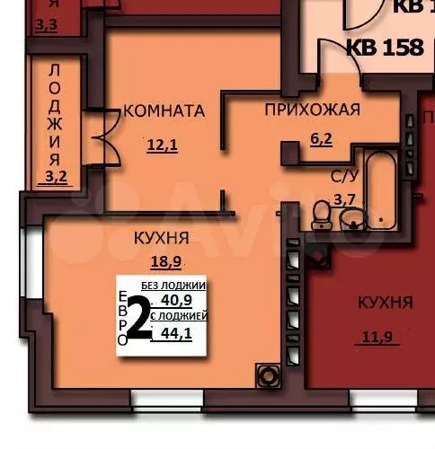 2-к. квартира, 44,1 м, 3/10 эт. - Фото 0