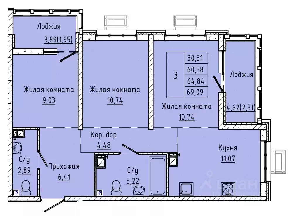 3-к кв. Ростовская область, Ростов-на-Дону ул. Текучева, 370/3 (64.76 ... - Фото 0