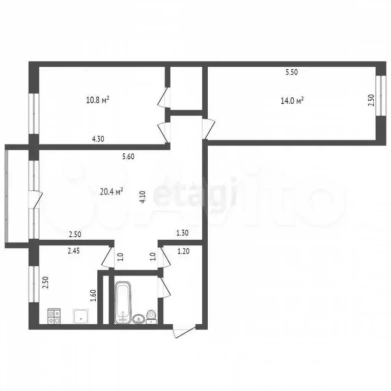 3-к. квартира, 58,4 м, 4/5 эт. - Фото 0