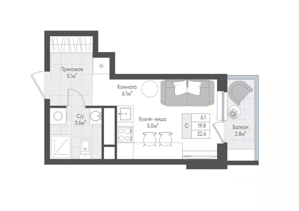 1-к кв. Тверская область, Тверь Лесная Мелодия-3 жилой комплекс (20.64 ... - Фото 1