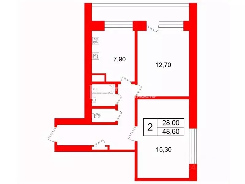 2-к кв. Санкт-Петербург Манчестерская ул., 10 (48.6 м) - Фото 2