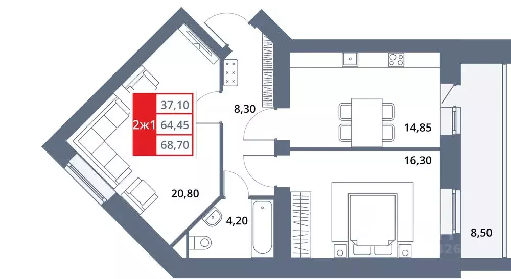 2-к кв. Башкортостан, Октябрьский 33-й мкр,  (68.7 м) - Фото 1