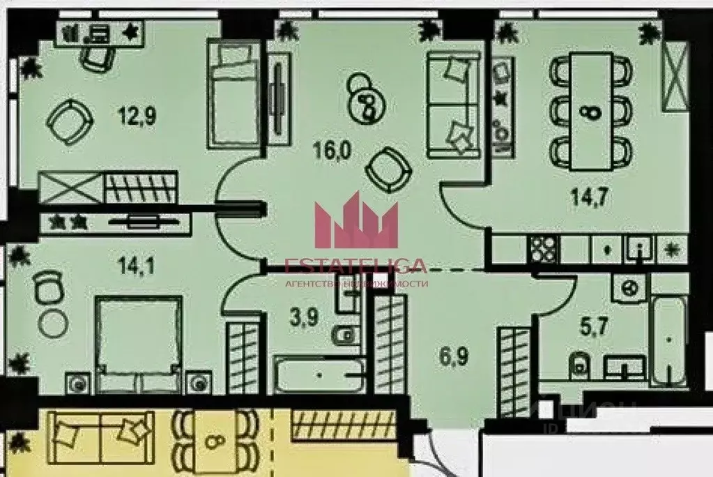 3-к кв. Москва Озерная ул., 1к2/4 (78.0 м) - Фото 2
