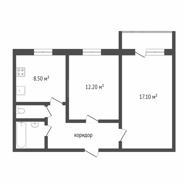 2-комнатная квартира: Тюмень, Широтная улица, 113 (45 м) - Фото 1
