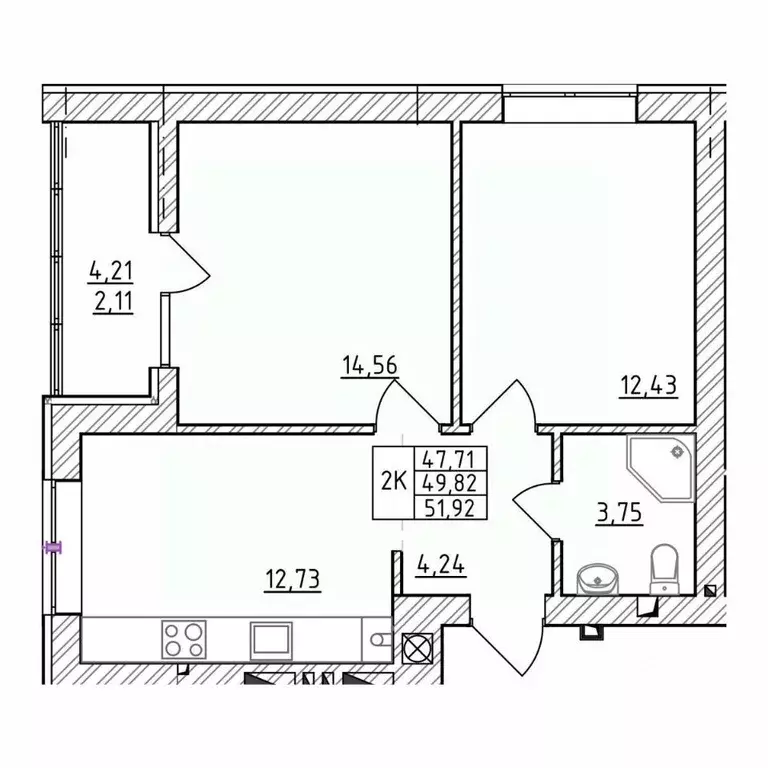 2-к кв. Калининградская область, Зеленоградск  (51.92 м) - Фото 1