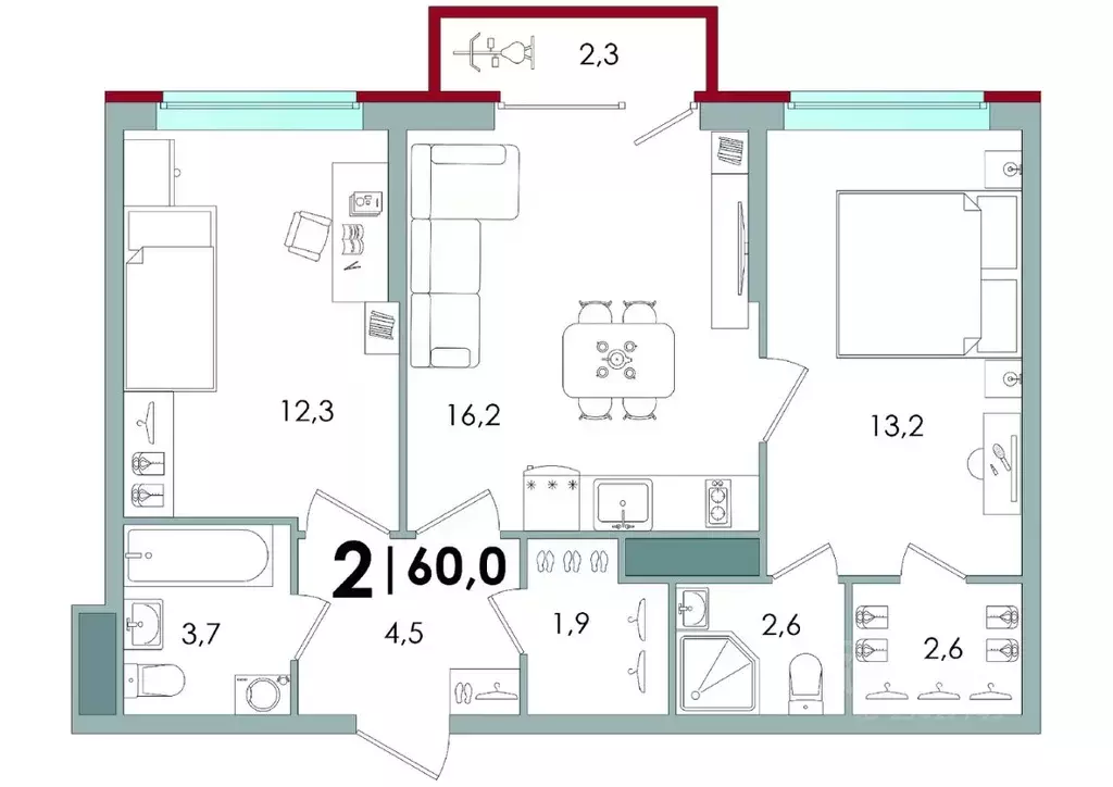 2-к кв. Тверская область, Тверь Южный мкр,  (60.0 м) - Фото 0