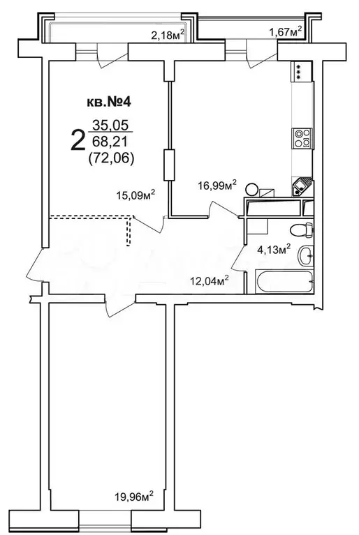 2-к. квартира, 72,1 м, 2/5 эт. - Фото 0