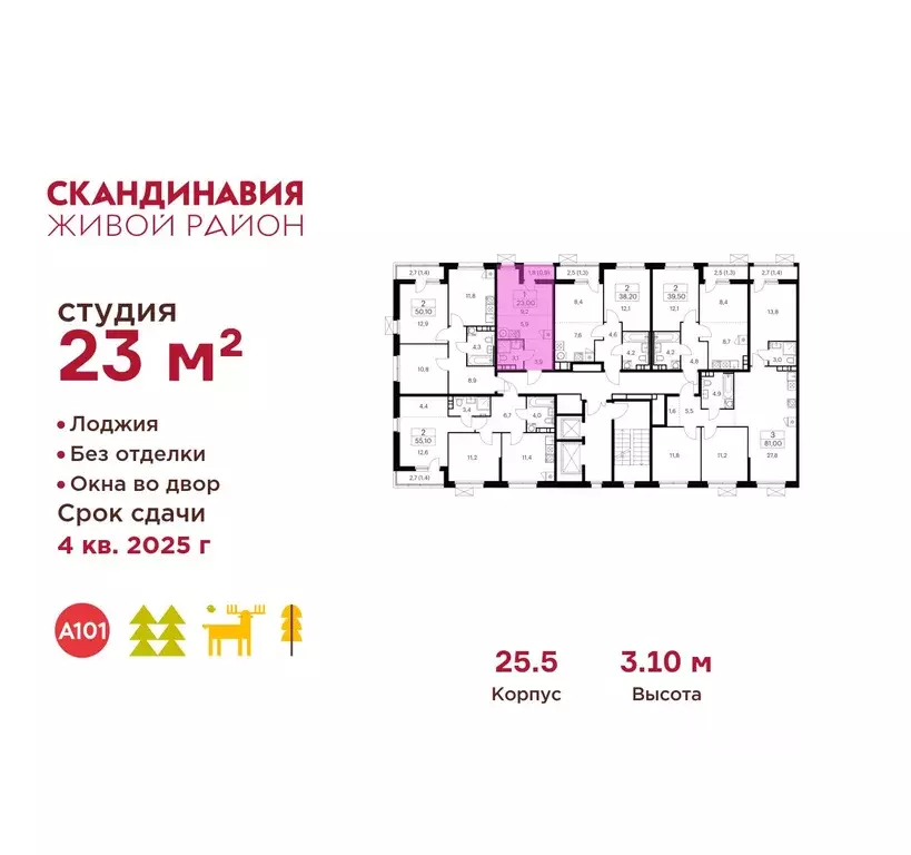 Студия Москва Скандинавия жилой комплекс, 25.5 (23.0 м) - Фото 1