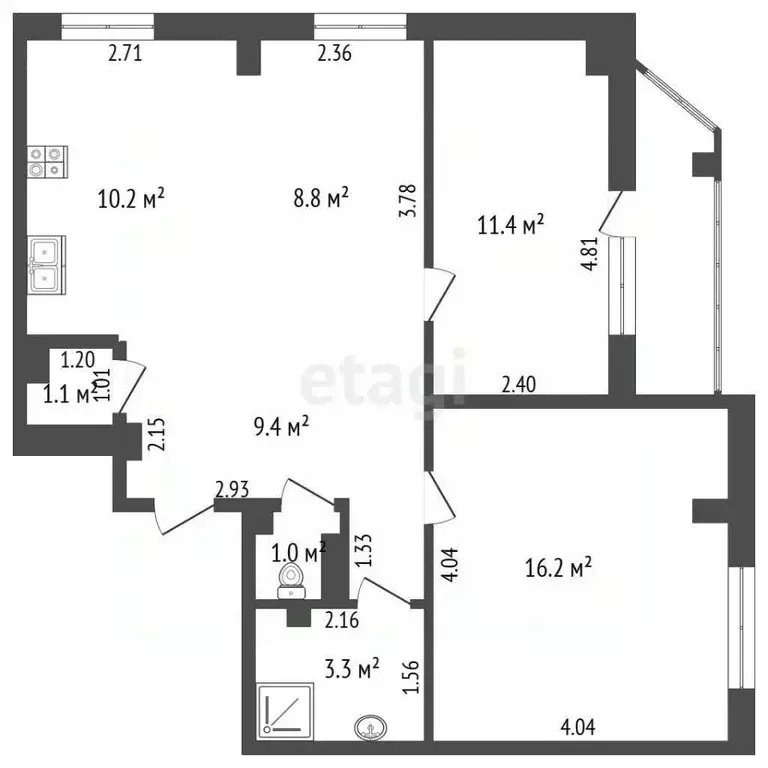 3-к кв. Алтайский край, Барнаул ул. Антона Петрова, 196 (61.4 м) - Фото 2