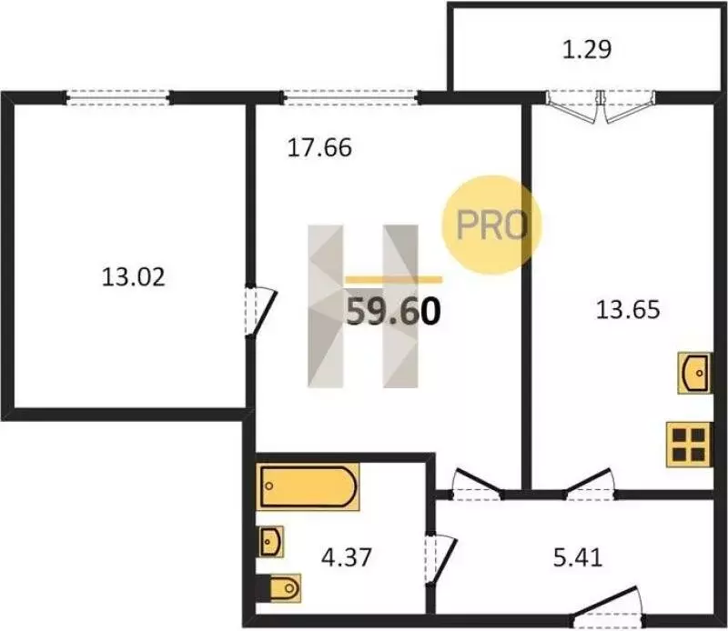 2-комнатная квартира: Пионерский, Портовая улица, 5А (59.6 м) - Фото 1
