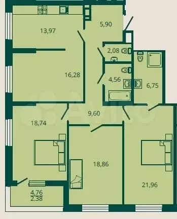 4-к. квартира, 121,1м, 12/28эт. - Фото 1