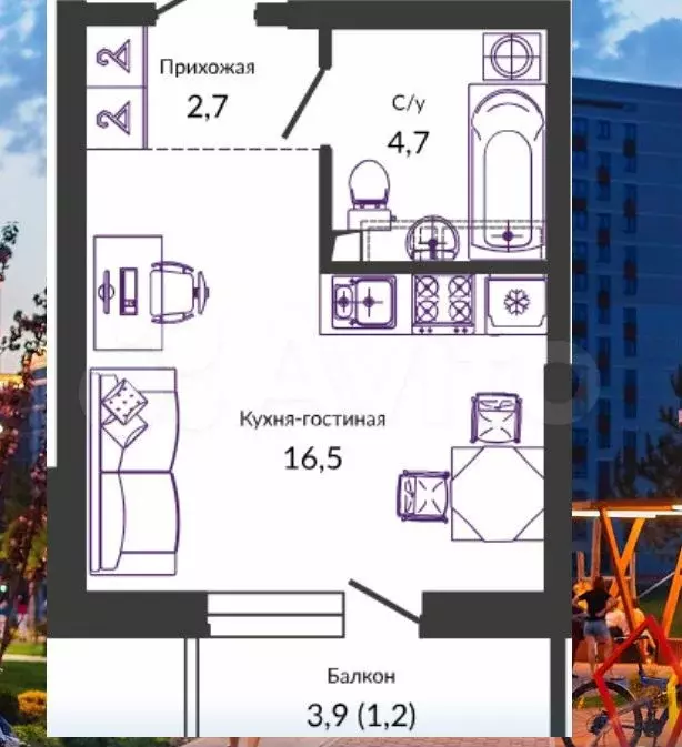 Квартира-студия, 25,9 м, 4/24 эт. - Фото 0