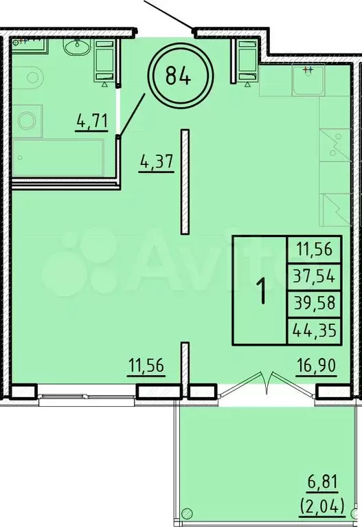 1-к. квартира, 37,5 м, 2/4 эт. - Фото 0