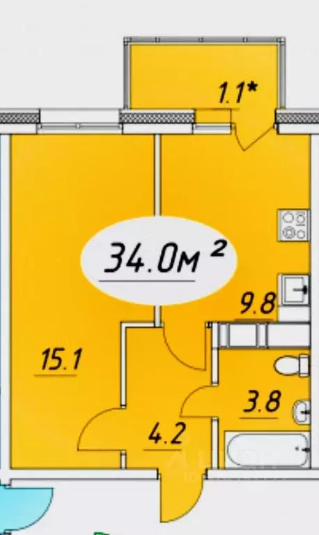 1-к кв. Карелия, Петрозаводск ул. Зайцева, 70Б (34.0 м) - Фото 1