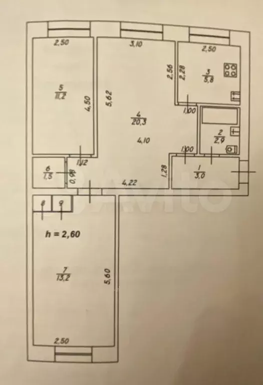 3-к. квартира, 57,9 м, 1/5 эт. - Фото 0