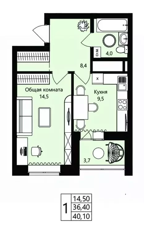 1-к кв. Мордовия, Саранск Юбилейный жилрайон, 3-й мкр, Новая История ... - Фото 1