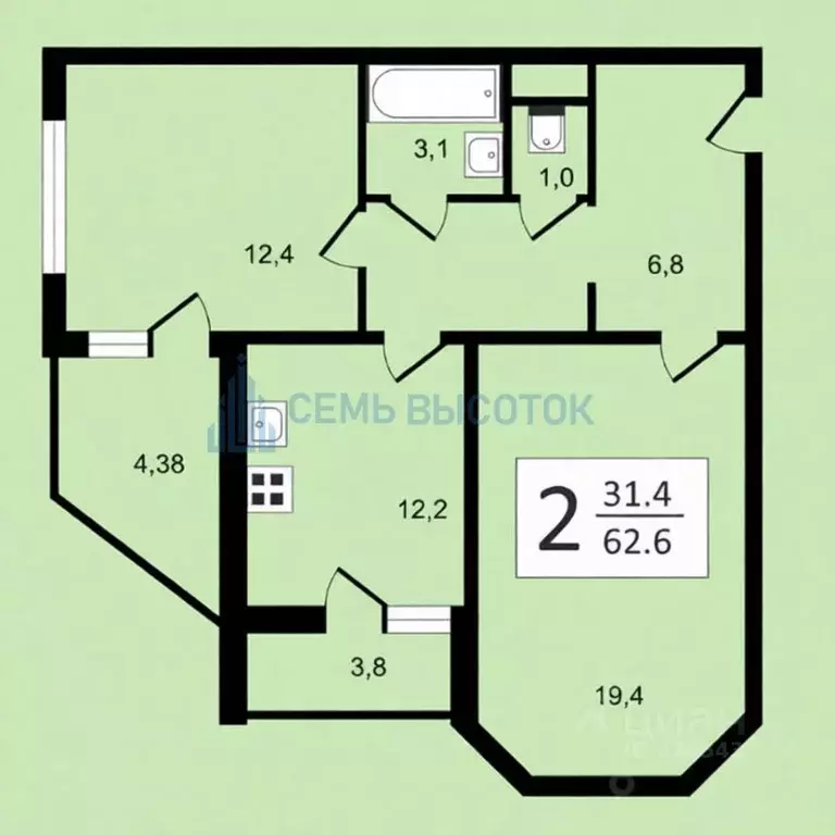 2-к кв. Москва, Москва, Щербинка ул. Спортивная, 17 (58.7 м) - Фото 2