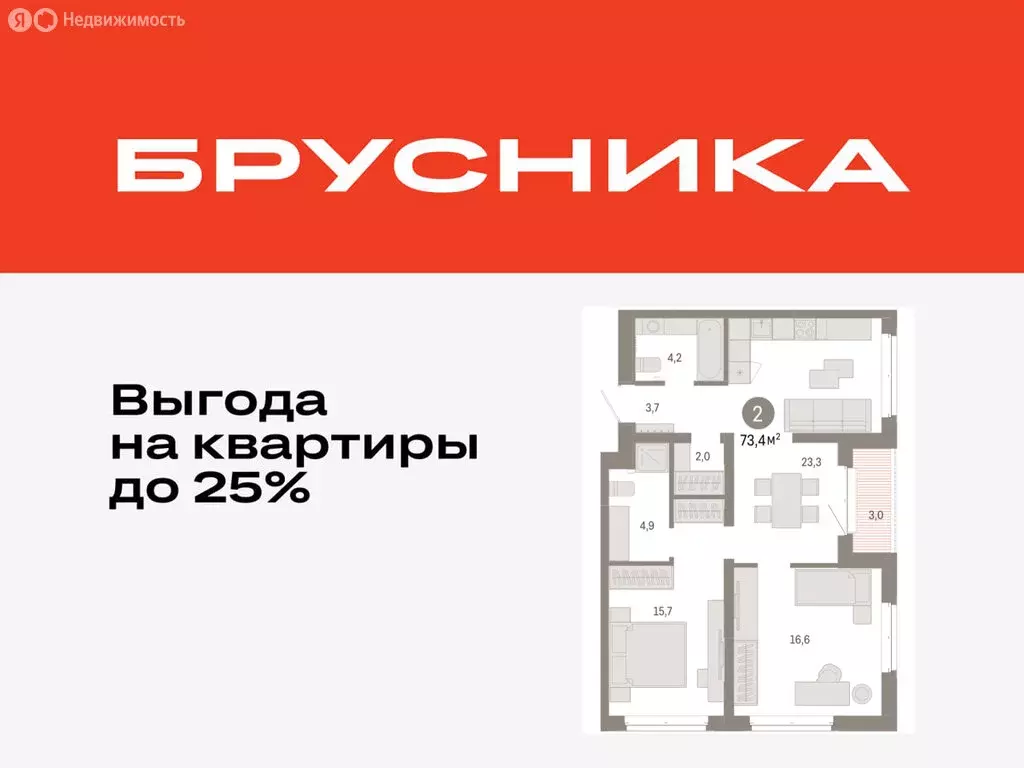 2-комнатная квартира: Тюмень, жилой комплекс На Минской (73.37 м) - Фото 0