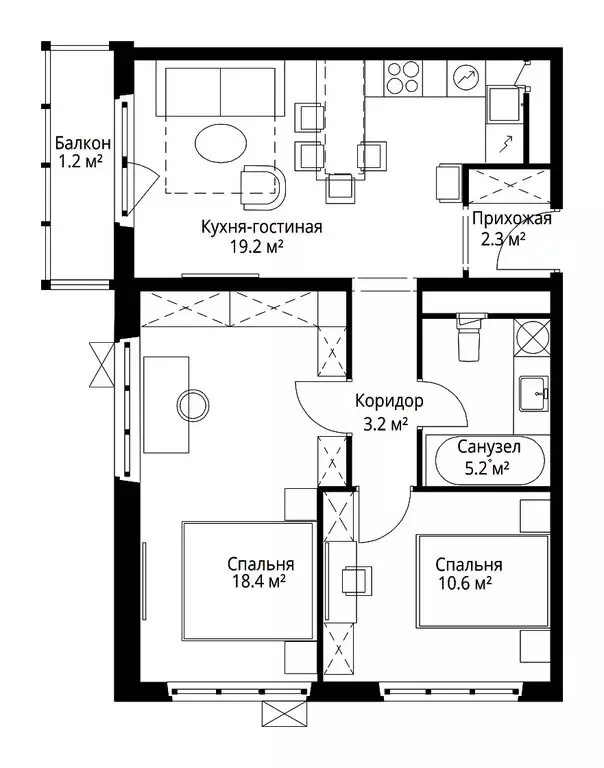 2-комнатная квартира: деревня Сапроново, микрорайон Купелинка, квартал ... - Фото 0