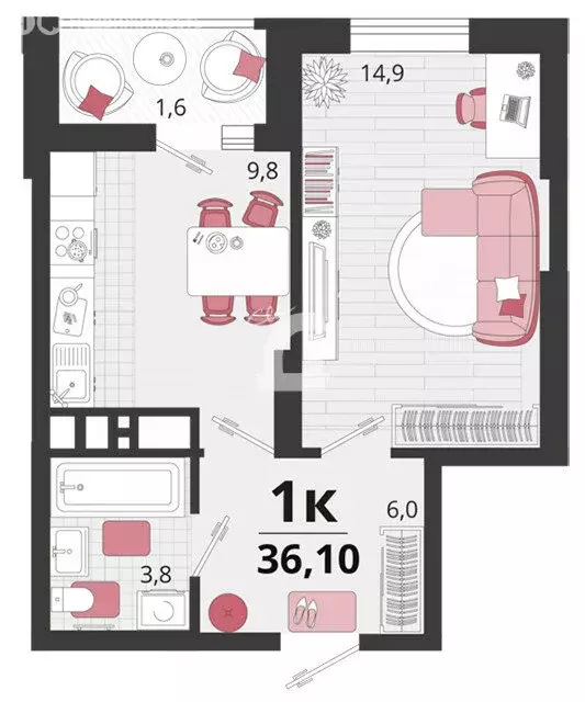 1-комнатная квартира: Знаменский, Природная улица, 10Бк2 (36.1 м) - Фото 1