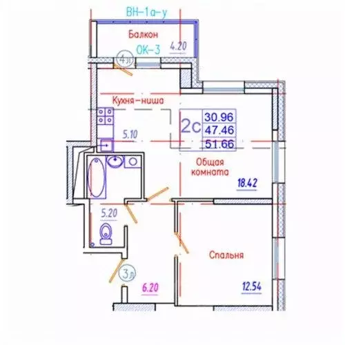 2-к кв. Саха (Якутия), Якутск Приипподромный кв-л,  (51.66 м) - Фото 0