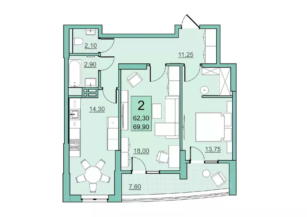 2-к кв. Саратовская область, Балаково Комсомольская ул., 65 (62.3 м) - Фото 0