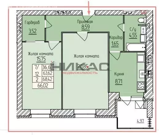 2-комнатная квартира: Ярославль, Заовинная улица, 18 (66.02 м) - Фото 0