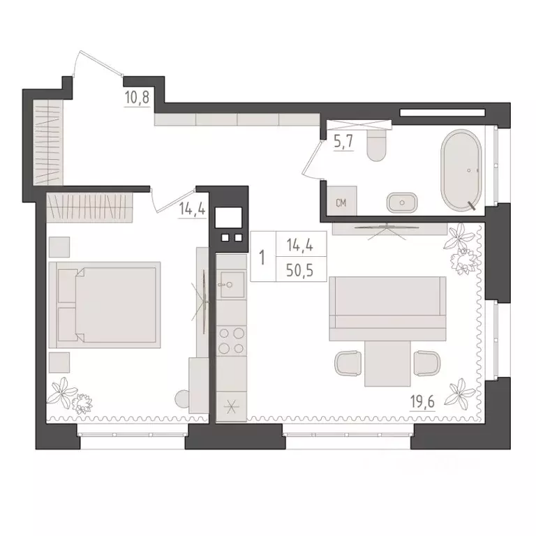 1-к кв. Башкортостан, Уфа 563-й кв-л,  (50.5 м) - Фото 1