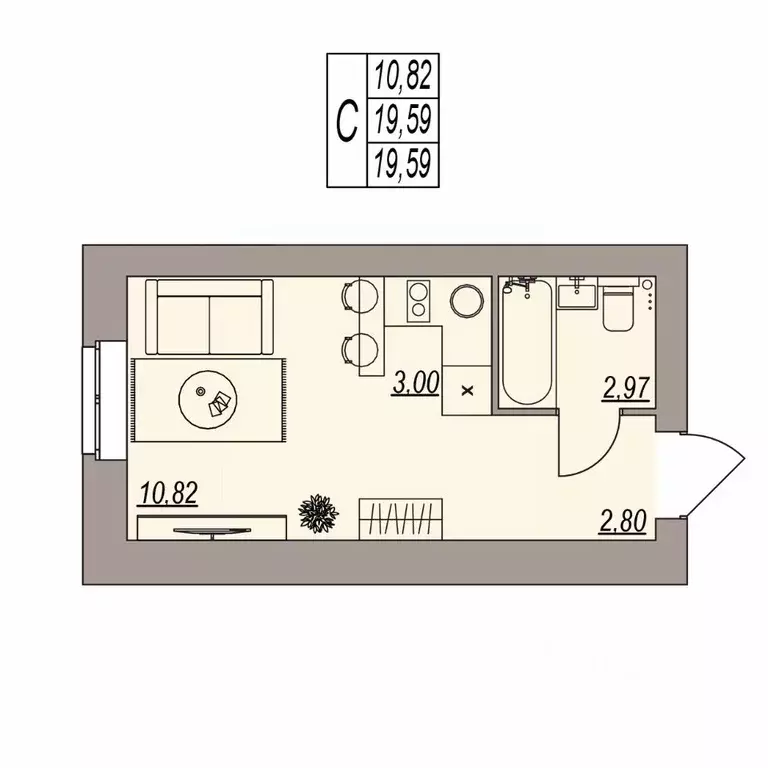 Студия Волгоградская область, Волгоград ул. Расула Гамзатова (19.59 м) - Фото 1