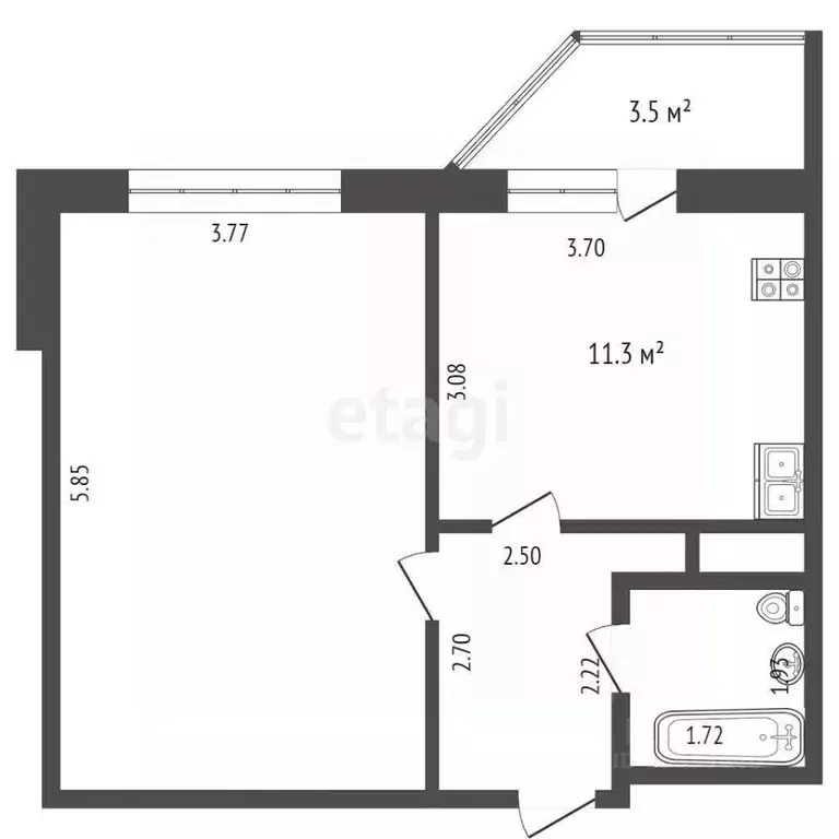 1-к кв. Тюменская область, Тюмень ул. Обдорская, 5 (41.3 м) - Фото 0