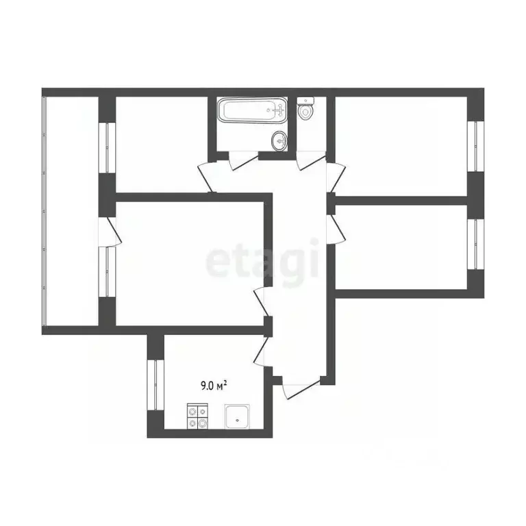 4-к кв. Тюменская область, Тюмень Харьковская ул., 48 (73.6 м) - Фото 2