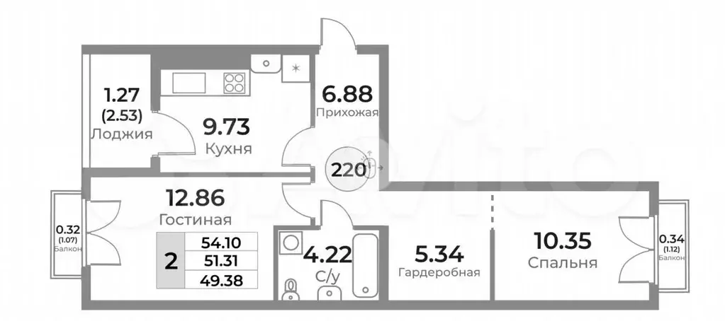 2-к. квартира, 51,3 м, 10/10 эт. - Фото 1