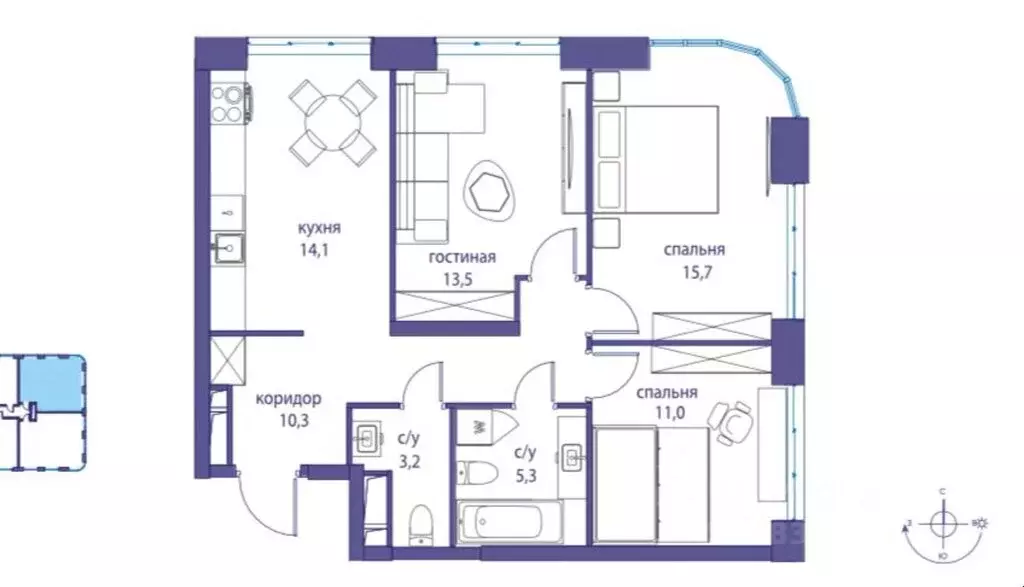 3-комнатная квартира: Москва, улица Нижние Мнёвники, 16к4 (75 м) - Фото 1