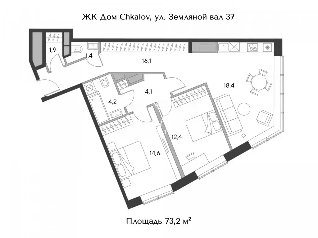 3-комнатная квартира: Москва, площадь Курского Вокзала, 1 (73.2 м) - Фото 0