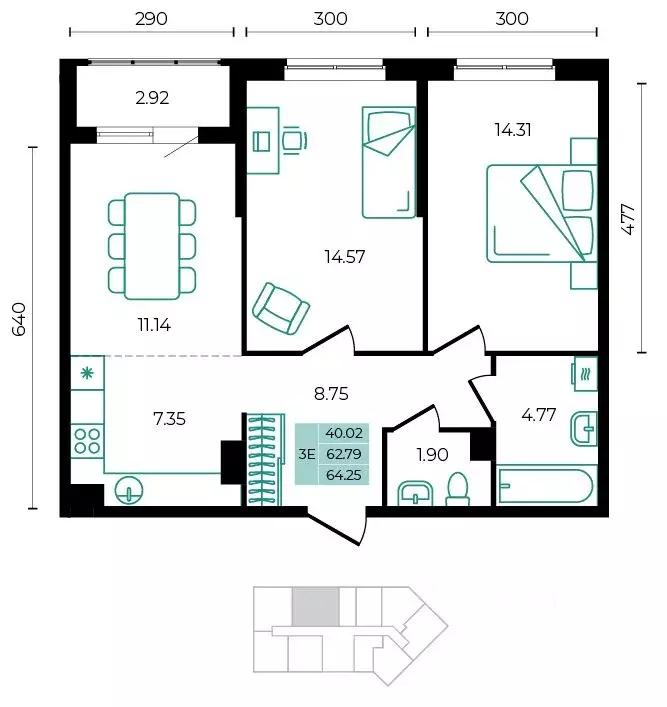 3-к кв. Адыгея, Майкопский район, пос. Тульский ул. Заречная (64.25 м) - Фото 1