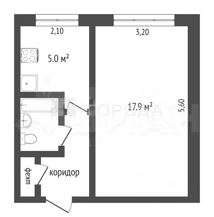 1-к. квартира, 30,3 м, 3/5 эт. - Фото 0