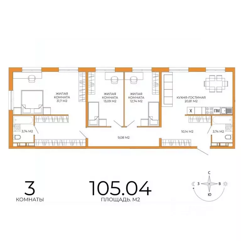 3-к кв. Пензенская область, Пенза ул. Яшиной, 14 (105.04 м) - Фото 1