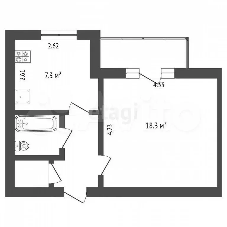 1-к. квартира, 36,4 м, 4/5 эт. - Фото 0