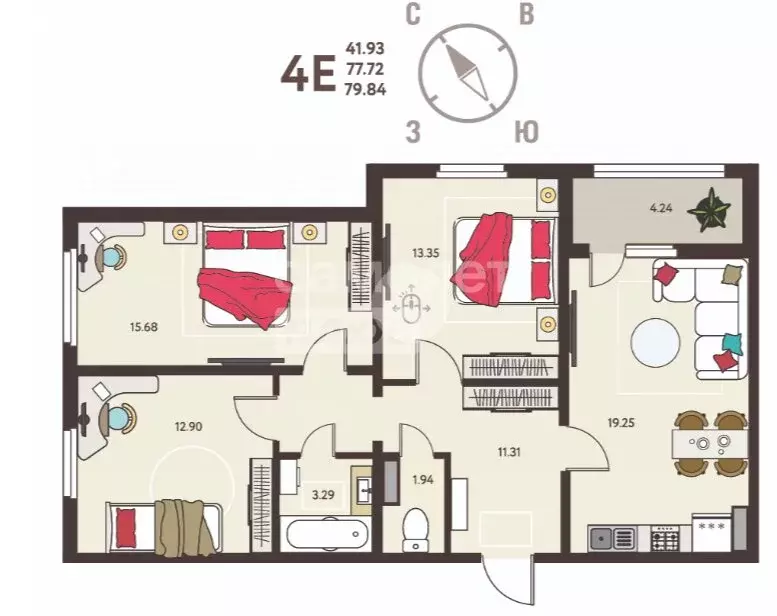 3-комнатная квартира: Липецк, ЖК Инстеп. Механизаторов (79.84 м) - Фото 0