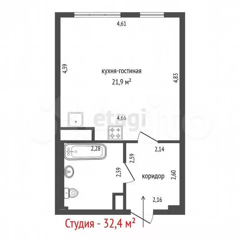Квартира-студия, 32,4 м, 18/24 эт. - Фото 0