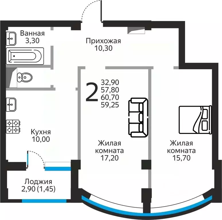 2-к кв. Ставропольский край, Ессентуки ул. Фридриха Энгельса, 53 ... - Фото 1