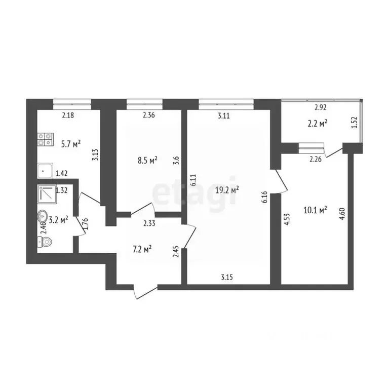 3-к кв. Башкортостан, Стерлитамак Коммунистическая ул., 69 (53.9 м) - Фото 2