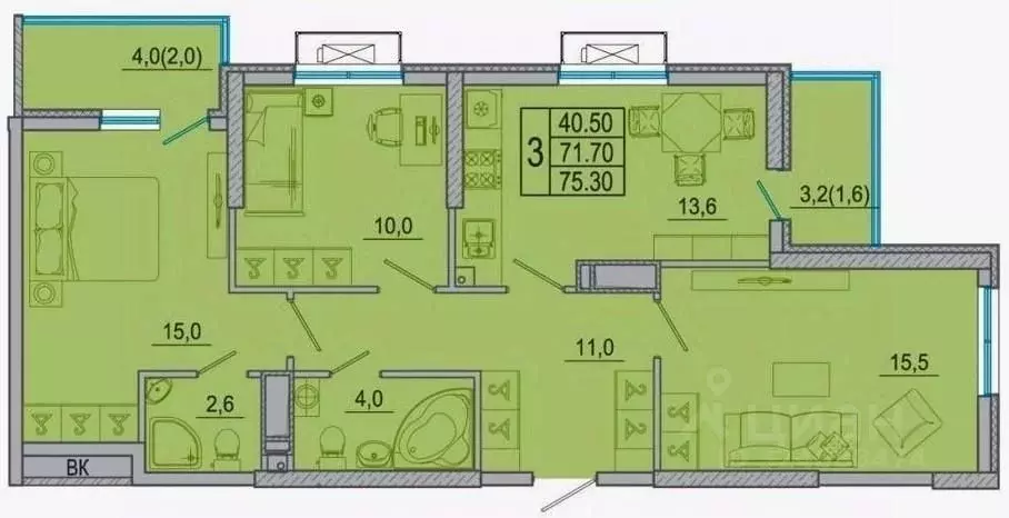 3-к кв. Ростовская область, Ростов-на-Дону Западный мкр, ул. Жмайлова ... - Фото 1